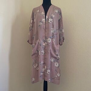 Blossom Print Women's Robe in Mauve